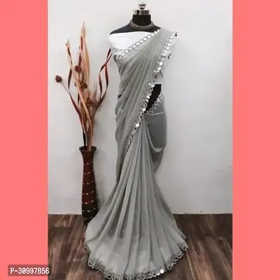 Stylish Georgette Grey Solid Saree with Blouse piece-thumb0