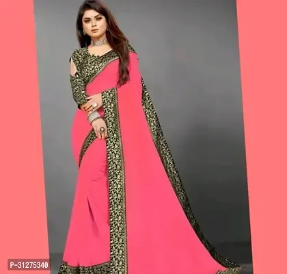 Stylish Georgette Solid Saree with Blouse piece for Women and girls-thumb0