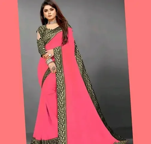 Stylish Georgette Solid Saree with Blouse piece for Women and girls