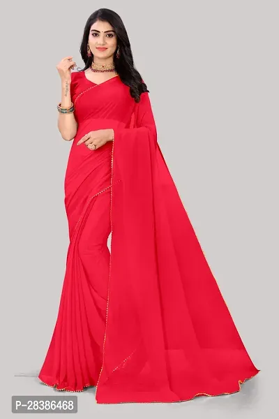 Elegant Red Georgette Solid Bollywood Saree with Blouse Piece-thumb0