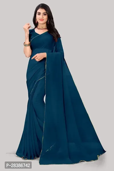 Elegant Blue Georgette Solid Bollywood Saree with Blouse Piece