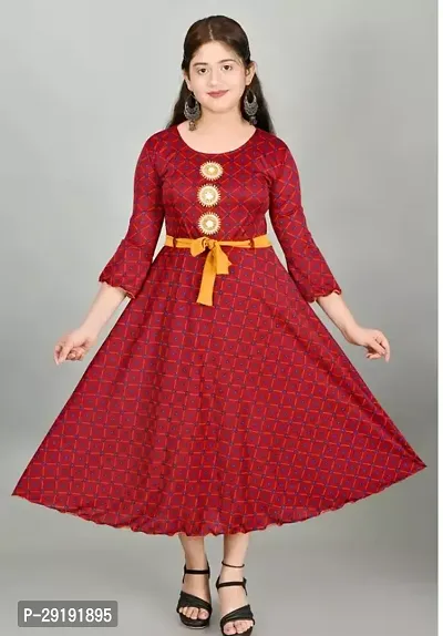 Fabulous Red Cotton Blend Solid Frocks For Girls