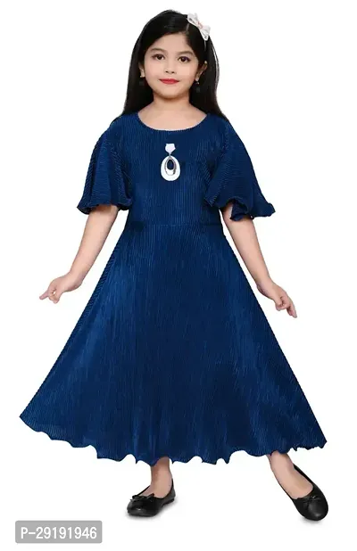 Fabulous Blue Cotton Blend Solid Frocks For Girls