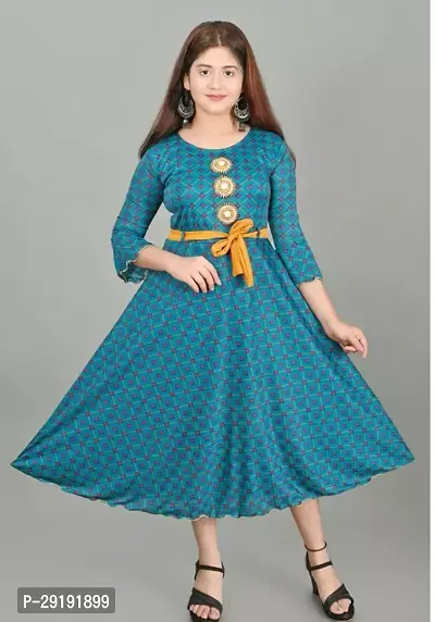 Fabulous Blue Cotton Blend Solid Frocks For Girls