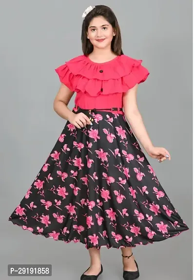 Fabulous Pink Cotton Blend Printed Frocks For Girls