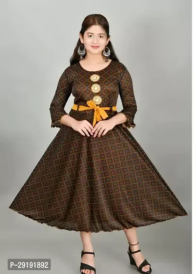 Fabulous Brown Cotton Blend Solid Frocks For Girls