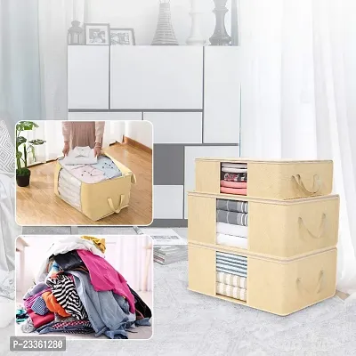 ANY TIME Foldable Clothes 3 Pieces Closet Organizer and Storage Clothing for Clothes, Blanket, Comforter, Under bed Storage (Light Beige)-thumb4