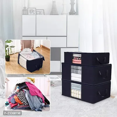 ANY TIME Foldable Clothes 3 Pieces Closet Organizer and Storage Clothing for Clothes, Blanket, Comforter, Under bed Storage (Black)-thumb4
