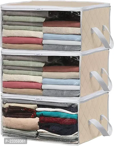 ANY TIME Foldable Closet Organizer and Storage Clothing for Clothes, Blanket, Comforter, Under bed Storage (Beige, non-woven fabric)-thumb0