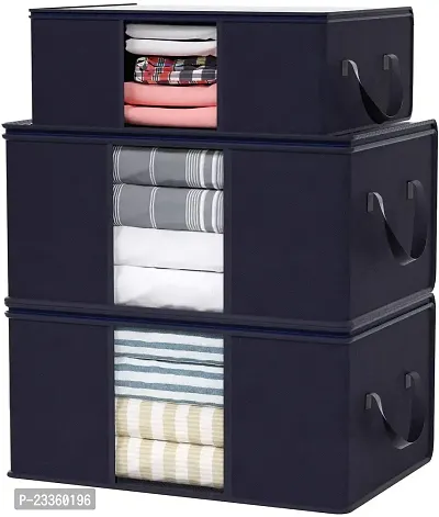 ANY TIME Foldable Clothes 3 Pieces Closet Organizer and Storage Clothing for Clothes, Blanket, Comforter, Under bed Storage (Black)-thumb0