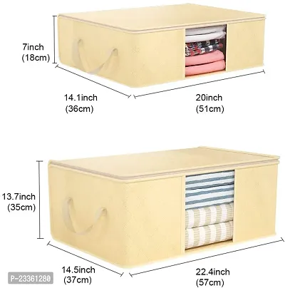 ANY TIME Foldable Clothes 3 Pieces Closet Organizer and Storage Clothing for Clothes, Blanket, Comforter, Under bed Storage (Light Beige)-thumb2