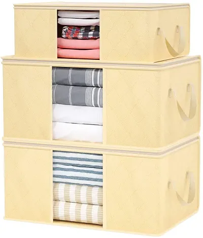 ANY TIME Foldable Clothes 3 Pieces Closet Organizer and Storage Clothing for Clothes, Blanket, Comforter, Under bed Storage
