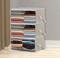 ANY TIME Foldable Closet Organizer and Storage Clothing for Clothes, Blanket, Comforter, Under bed Storage (Beige, non-woven fabric)-thumb1