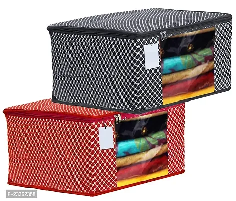 Any Time Cotton Saree Cover/Saree Bag/Storage Bag with Transparent Window Extra Large (PACK OF 2, Multicolour 3)-thumb0