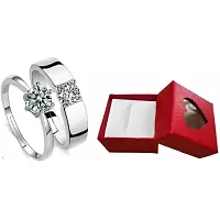 Valentine American diamond Adjustable Heart Love Ring Combo set Silver propose AD Couples 2 Finger Rings-thumb2
