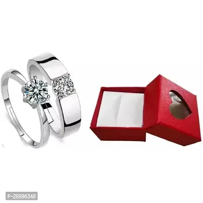 Valentine American diamond Adjustable Heart Love Ring Combo set Silver propose AD Couples 2 Finger Rings-thumb3