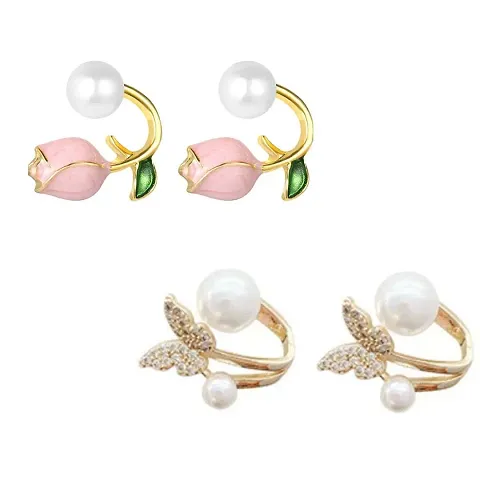 Combo of 2 Fashionable Circle of Life Pearl and stud Korean Earrings For Women and Girls