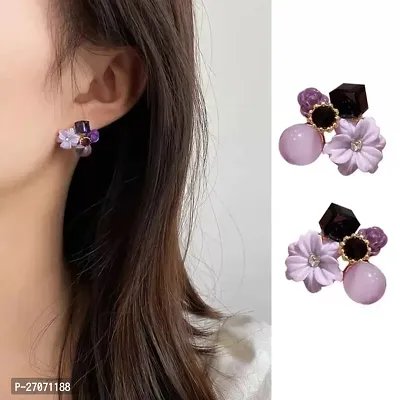 Koran Crystal Purple Flower Earring Women  Girl-thumb0
