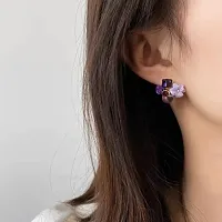Koran Crystal Purple Flower Earring Women  Girl-thumb3