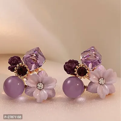 Koran Crystal Purple Flower Earring Women  Girl-thumb2
