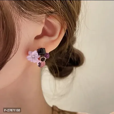 Koran Crystal Purple Flower Earring Women  Girl-thumb3