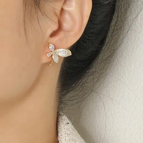 Korean Plated Zircon Stud Butterfly Studs For women and girls