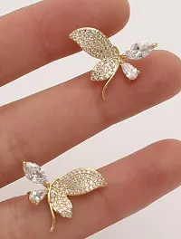 Korean Gold  Plated Zircon Stud Butterfly Studs For women and girls-thumb2