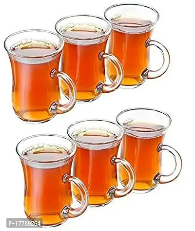 Baba Cart Tea/Coffee Cups Glass Mugs, Transparent, 150 ml (Set of 6)-thumb3