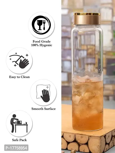 WHITE GOLD Borosilicate Glass Water Bottle for Fridge 1000ml with Glass Salt  Pepper Shaker-thumb4