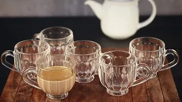 Baba Cart Tea/Coffee Cups Glass Mugs, Transparent, 170 ml (Set of 6) (Lotus Tea Mug)-thumb3