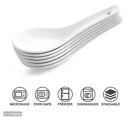 Saaikee Soup or Desert Spoons for Kitchen  Dining Table Microwave Safe Ceramic White (Pack of 6)-thumb2