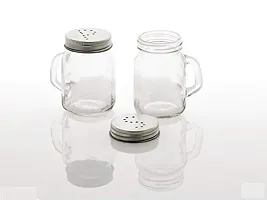 Saaikee Salt and Pepper Set for Dining Table Glass with Handle Masala Dabbi Dispenser Shaker Container Sprinkler Kitchen Namak Dani Condiment Set 125 ML (Set of 2)-thumb2