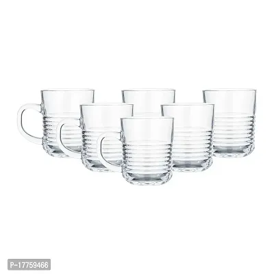 Baba Cart Tea/Coffee Cups Glass Mugs, Transparent, 220 ml (Set of 6) (Ring Tea Mug)-thumb3