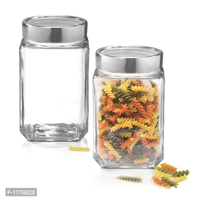 Treo By Milton Cube Storage Glass Jar, Set of 2, 1000 ml Each, Transparent | BPA Free | Storage Jar | Kitchen Organizer Modular | Multipurpose Jar-thumb0