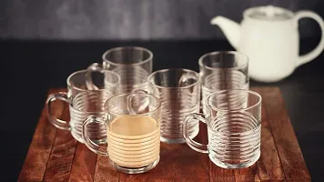 Baba Cart Tea/Coffee Cups Glass Mugs, Transparent, 220 ml (Set of 6) (Ring Tea Mug)-thumb3