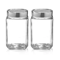 Treo By Milton Cube Storage Glass Jar, Set of 2, 1000 ml Each, Transparent | BPA Free | Storage Jar | Kitchen Organizer Modular | Multipurpose Jar-thumb1