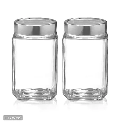 Treo By Milton Cube Storage Glass Jar, Set of 2, 1000 ml Each, Transparent | BPA Free | Storage Jar | Kitchen Organizer Modular | Multipurpose Jar-thumb2
