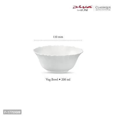 La Opala Diva, Classique Collection, Opal Glass Vegetable Bowl Set 6 pcs, Plain White-thumb2