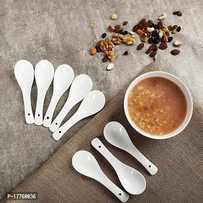 Saaikee Soup or Desert Spoons for Kitchen  Dining Table Microwave Safe Ceramic White (Pack of 6)-thumb4