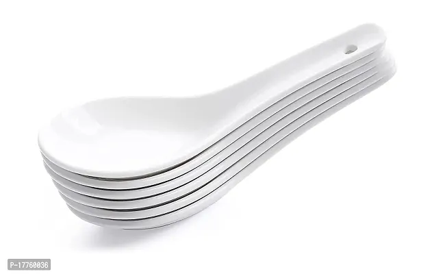 Saaikee Soup or Desert Spoons for Kitchen  Dining Table Microwave Safe Ceramic White (Pack of 6)