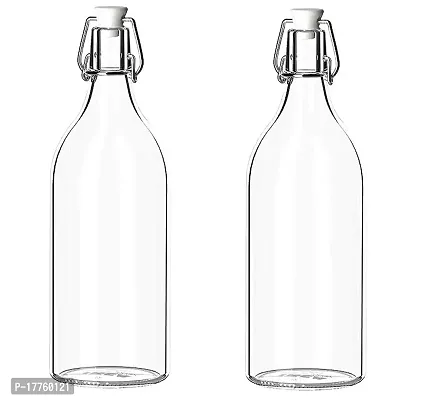 Saaikee Water Glass Bottles Transparent Crystal Clear Round Shape Set of 1 (1LTR)