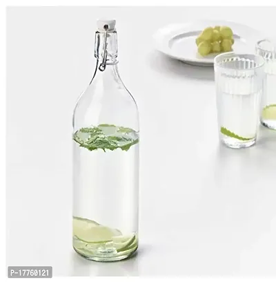 Saaikee Water Glass Bottles Transparent Crystal Clear Round Shape Set of 1 (1LTR)-thumb2