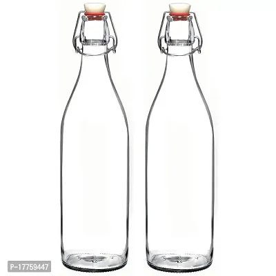 Baba cart Designer Glass Water Bottle for Juices, Drinks, Milk -1000 ML (2 Pcs ) Transparent