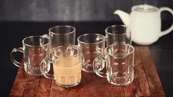 Baba Cart Tea/Coffee Cups Glass Mugs, Transparent, 210 ml (Set of 6) (Crown Tea Mug)-thumb3