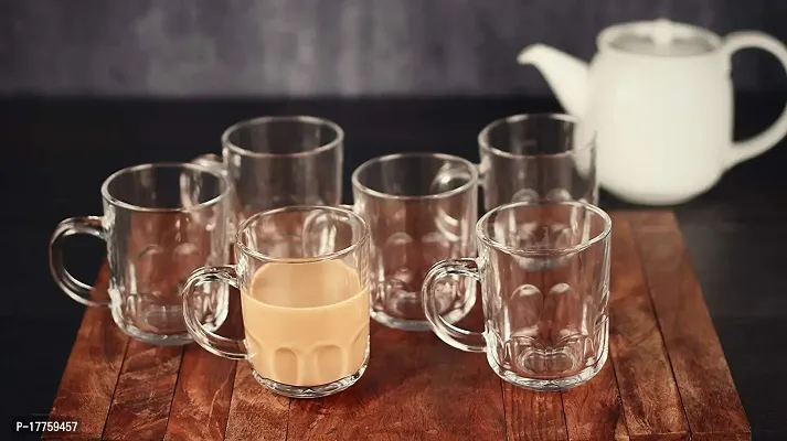 Baba Cart Tea/Coffee Cups Glass Mugs, Transparent, 210 ml (Set of 6) (Crown Tea Mug)-thumb4