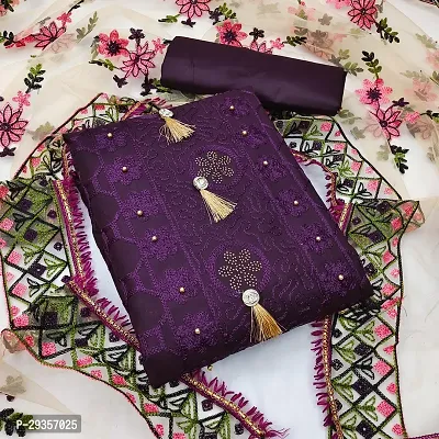 Elegant Purple Cotton Embroidered Dress Material with Dupatta For Women-thumb0