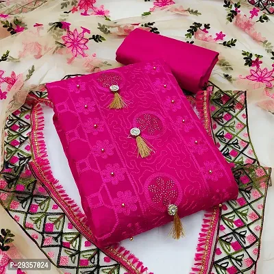 Elegant Pink Cotton Embroidered Dress Material with Dupatta For Women