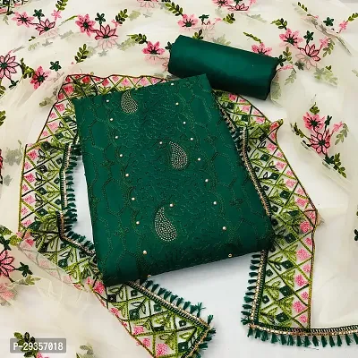 Elegant Green Cotton Embroidered Dress Material with Dupatta For Women-thumb0