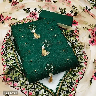 Elegant Green Cotton Embroidered Dress Material with Dupatta For Women-thumb0