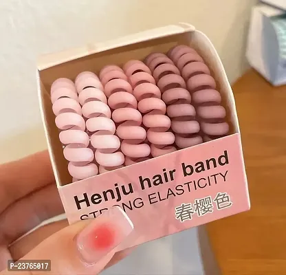 6 pcs Elegant Matte Multi-Colour Small Spiral Hair Rubber Band Ponytail Holder For Girls And Women. (Pink)-thumb0